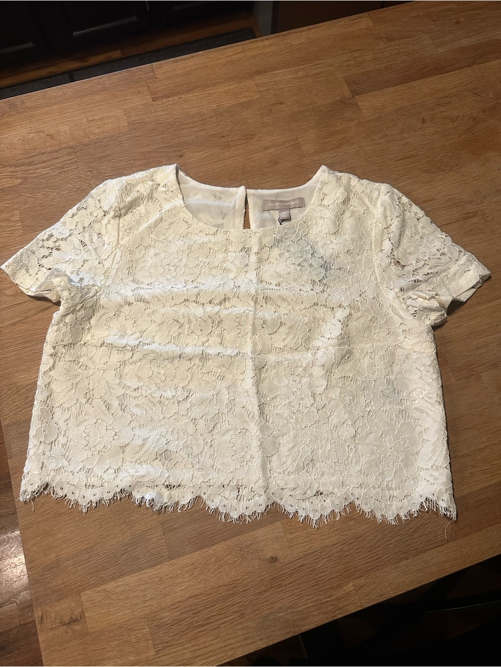 Banana Republic Ivory Lace Short Sleeve Top